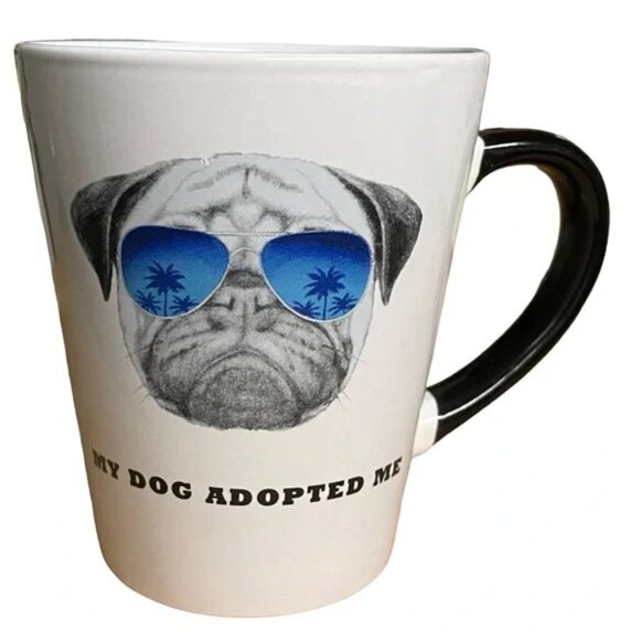 PUG mug and FRENCH BULLDOG notepad MY DOG ADOPTED ME ceramic coffee teacup cutie - Picture 2 of 14